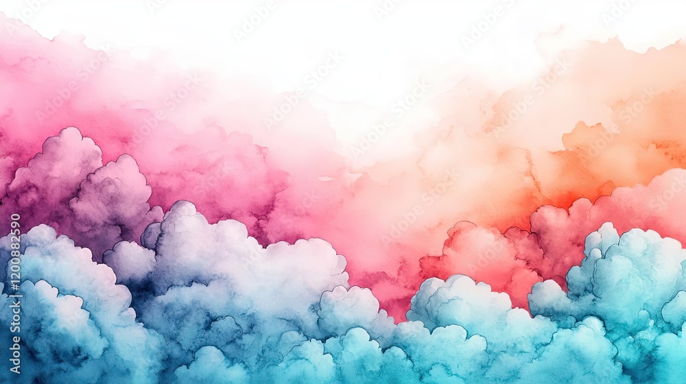 Poster Clouds watercolor idea. A vibrant array of colorful clouds creating a stunning atmospheric effect.
