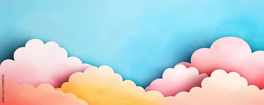 Poster clouds watercolor idea. a vibrant sky with soft, colorful clouds creating a serene atmosphere.