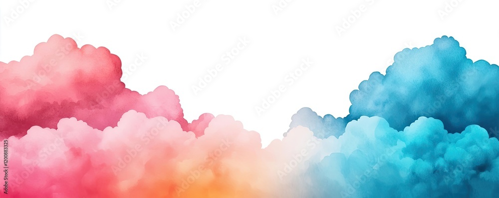 Poster clouds watercolor idea. a vibrant blend of pink and blue clouds creating a dynamic and colorful back