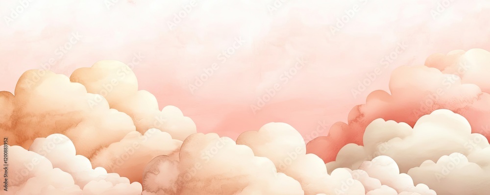 Leinwandbilder clouds watercolor idea. soft pastel clouds fill the sky, creating a serene and calming atmosphere.