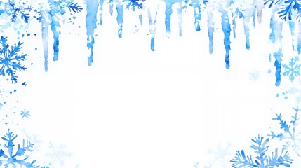 Winter Wonderland Watercolor Frame: Festive Blue Snowflake and Icicle Border for Holiday Designs
