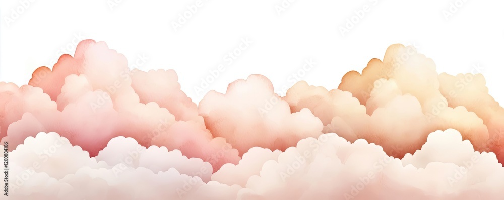 Poster Clouds watercolor idea. Soft pink and white clouds float gently in the sky, creating a dreamy atmosphere.