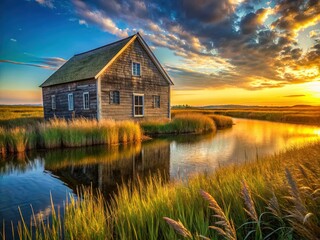 Fototapeta premium Serene Marshland Sunset, Martha's Vineyard - Architectural Photography
