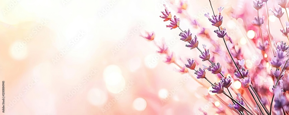 Poster blurred watercolor idea. beautiful lavender flowers illuminated by soft light, creating a serene atm