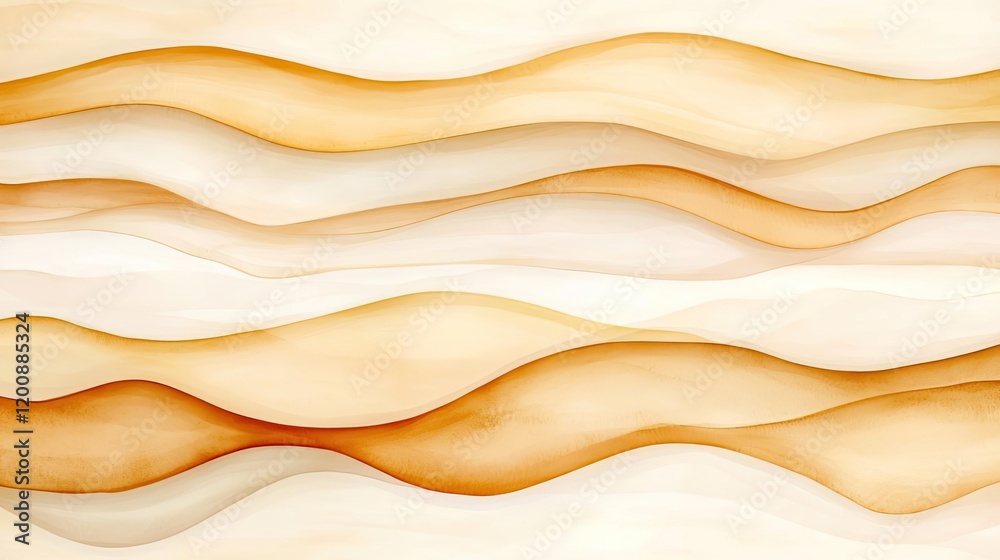 Poster Blurred watercolor idea. Abstract design featuring soft waves in warm beige and cream tones for creative projects.