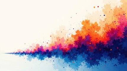 Abstract Colorful Splashes of Paint Forming a Dynamic and Energetic Composition on a White Background