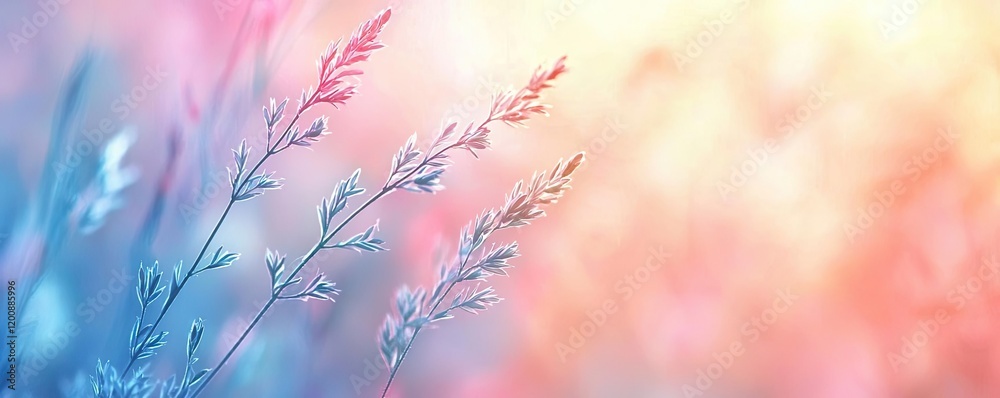 Poster blurred watercolor idea. soft pastel tones of delicate grass swaying in a gentle breeze, creating a 
