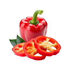 Red Bell pepper with slices on transparent background