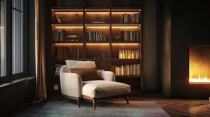 Cozy Modern Interior Design with Reading Nook and Warm Atmosphere