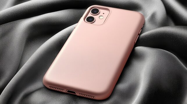 Close-Up of a Rose Gold Smartphone Case on Soft Fabric Background - Powered by Adobe