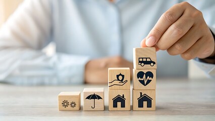 Hand Stacking Wooden Block with a Plus Sign to Represent Growth and Positive Progress