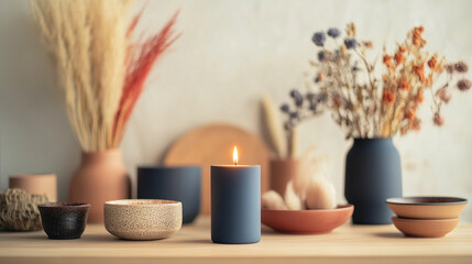 still life with candles and flowers
