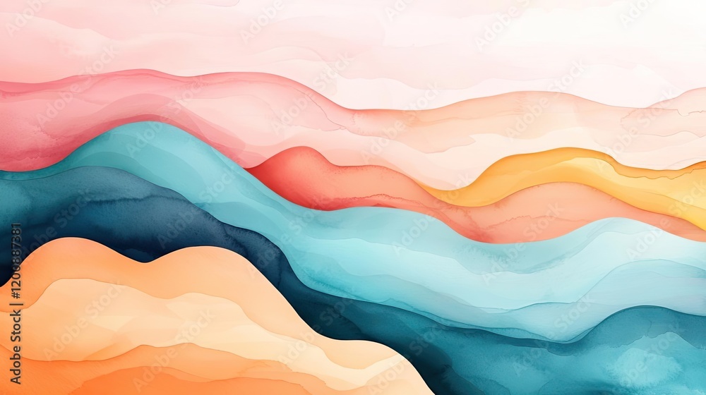 Poster clouds watercolor idea. a serene abstract landscape with soft waves in pastel colors inspiring calm 