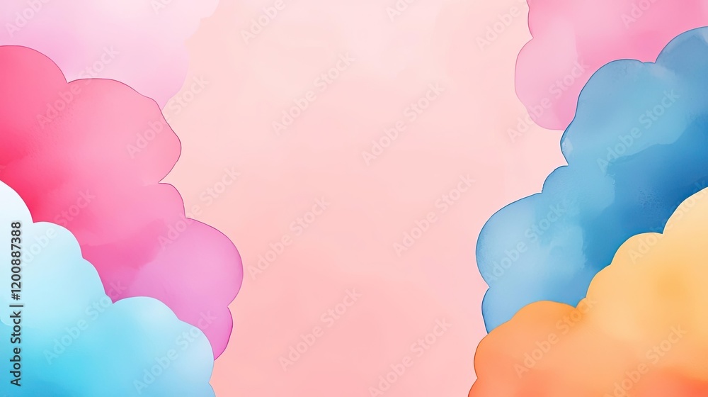 Aufkleber clouds watercolor idea. colorful abstract background with soft watercolor clouds in pastel shades.