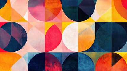 Fototapeta premium Abstract geometric pattern with vibrant colors and textured circles.