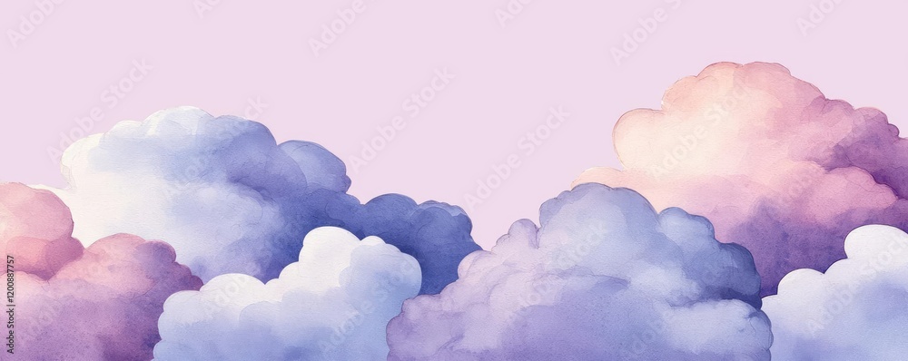 Aufkleber Clouds watercolor idea. Soft pastel clouds creating a serene and dreamy atmosphere in the sky.