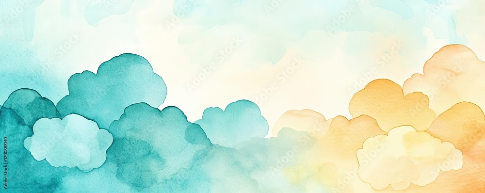 Poster clouds watercolor idea. a serene watercolor representation of soft clouds blending shades of blue an