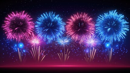 Fototapeta premium Colorful fireworks display with vibrant patterns against night sky