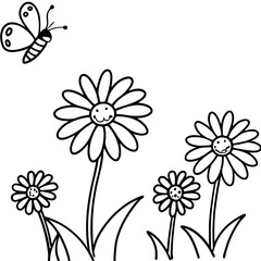 flower coloring page vector, cartoon, color, coloring page