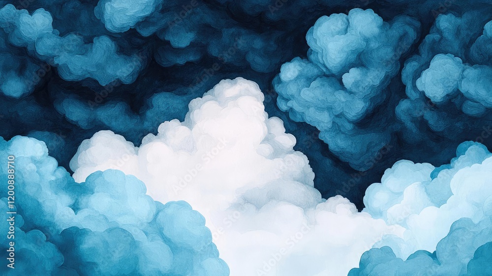 Aufkleber clouds watercolor idea. dramatic clouds in varying shades of blue and white create an atmospheric sc