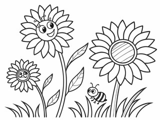 flower coloring page vector, cartoon, color, coloring page