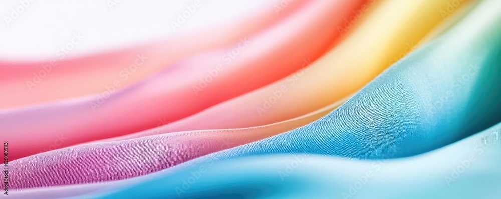 Poster Blurred watercolor idea. Colorful waves of fabric creating a smooth, flowing texture in soft pastel tones.