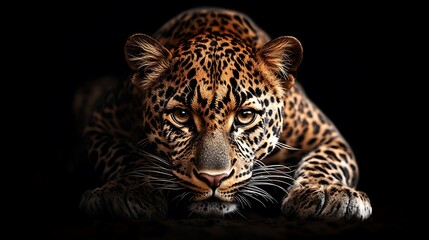 Obraz premium Minimalist Leopard Portrait on Black Background