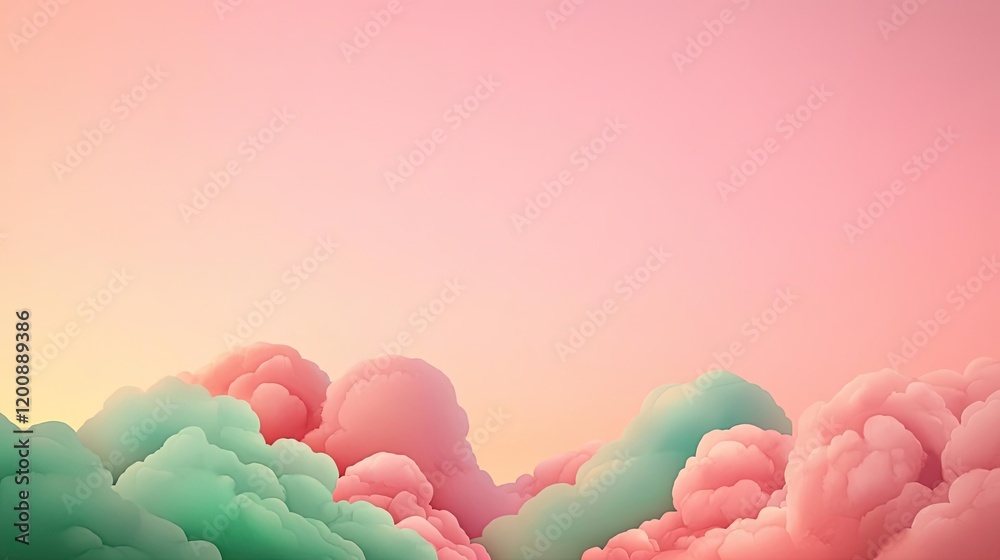 Poster clouds watercolor idea. vibrant pastel clouds in soft pink and green create a dreamy, serene atmosph