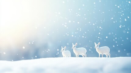 Obraz premium Illustration of a snowy landscape with Arctic hares and caribou