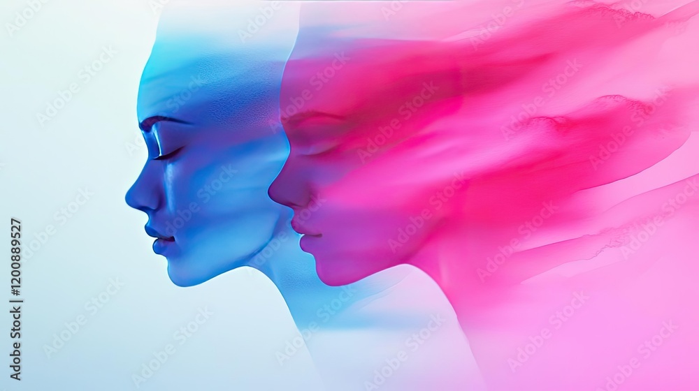 Aufkleber Blurred watercolor idea. Abstract representation of duality in emotions with vibrant colors and smooth transitions.