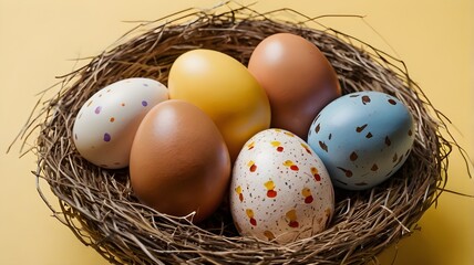 Fototapeta premium Easter Eggs in a Simple Rustic Nest