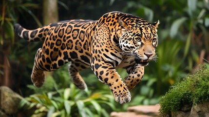 Naklejka premium The Power of an Arabian Leopard in Mid-Jump