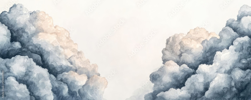 Poster clouds watercolor idea. dramatic cloud formations with soft light creating an ethereal atmosphere.