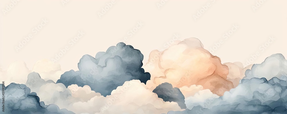 Aufkleber clouds watercolor idea. a serene watercolor illustration of soft clouds in varying shades and textur