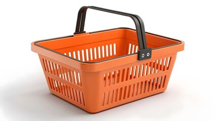 Vibrant Orange Shopping Basket with Black Handle, Minimalist 3D Render V1