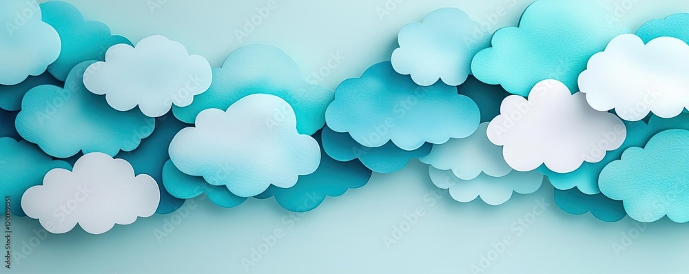 Poster clouds watercolor idea. colorful paper clouds creating a dreamy sky effect, perfect for backgrounds 