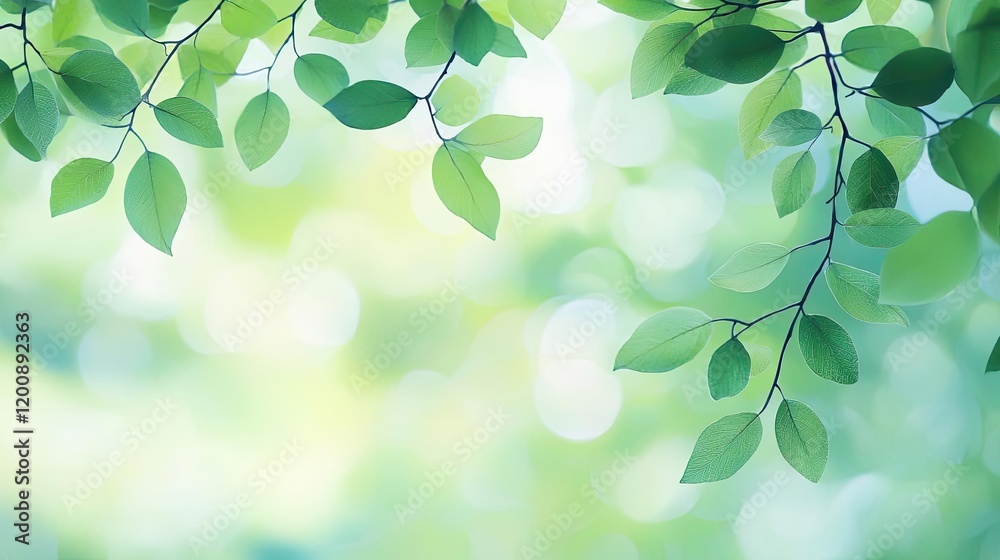 Aufkleber blurred watercolor idea. soft green leaves create a tranquil and refreshing natural backdrop.