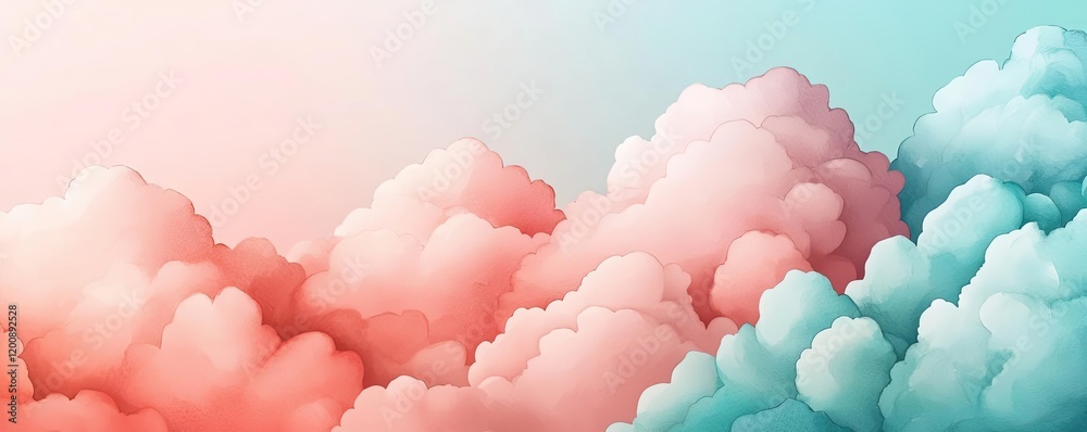Poster clouds watercolor idea. beautiful pastel clouds in a serene sky, creating a dreamy and peaceful atmo