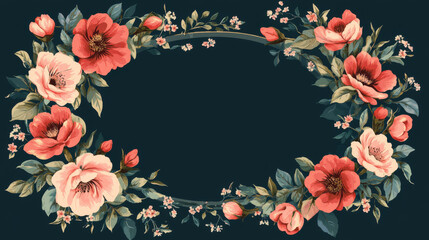 Rest in peace in oval floral frame isolated monochrome icon. Vector ornamental flowers and lettering on tombstone or gravestone, rip sorrowful inscription. Mourning message condolence card