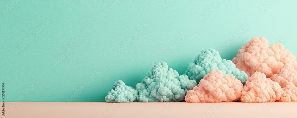 Poster clouds watercolor idea. soft pastel clouds create a dreamy atmosphere against a mint-green backgroun