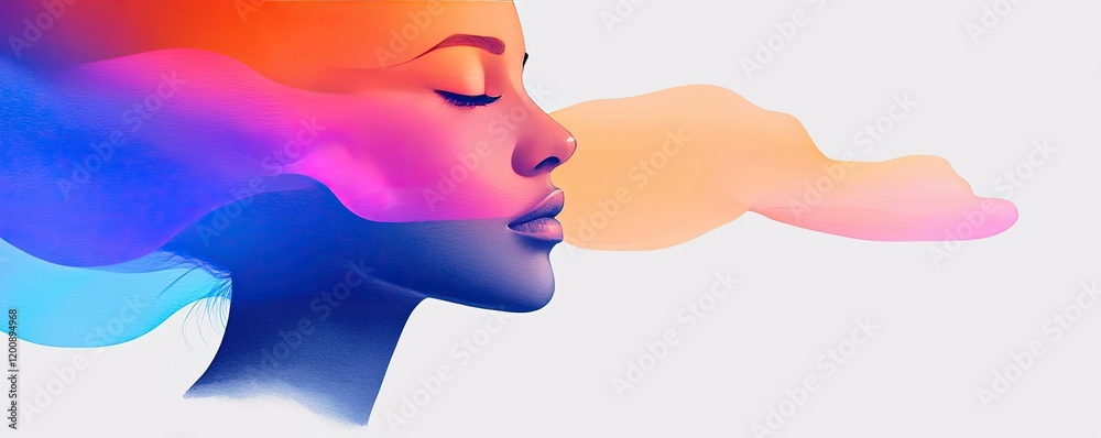 Poster Clouds watercolor idea. A colorful representation of tranquility and self-reflection in abstract art.