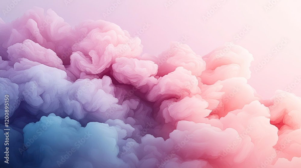 Poster blurred watercolor idea. a serene blend of soft pink and blue clouds creating a peaceful atmosphere.