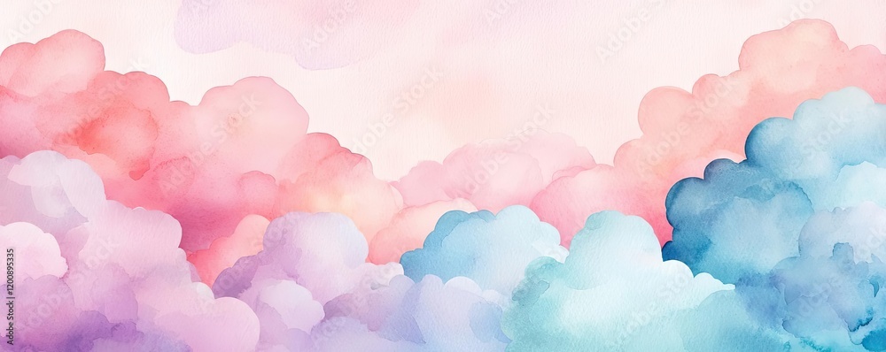 Aufkleber clouds watercolor idea. a serene blend of pink and blue clouds creating a beautiful watercolor sky.