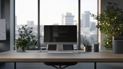 Modern Minimalistic Office Space Design with Blurred City View