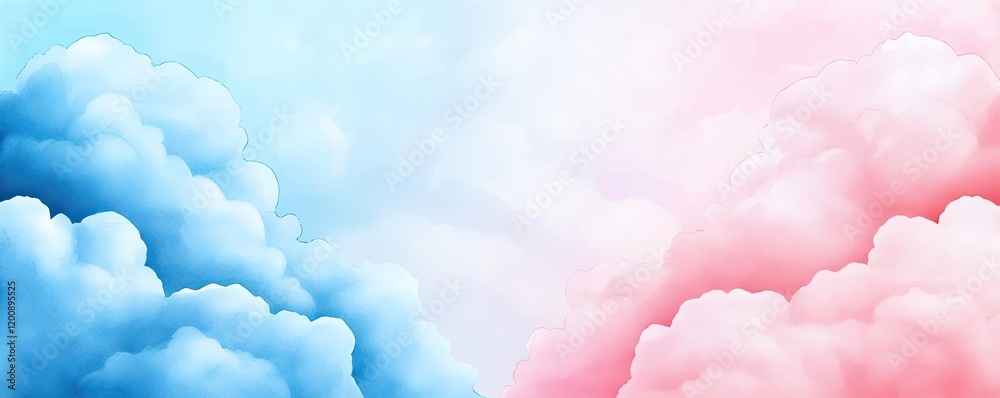 Aufkleber clouds watercolor idea. soft pastel clouds in blue and pink, creating a serene and dreamy atmosphere