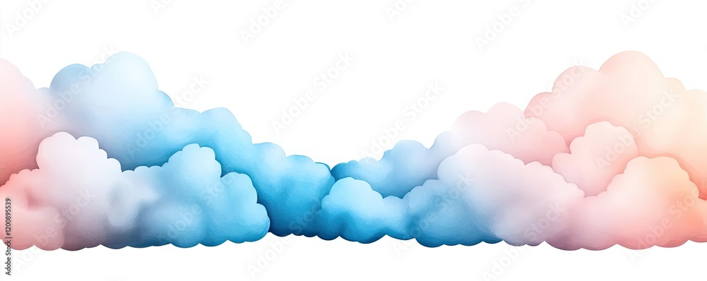 Poster Clouds watercolor idea. Beautiful gradient clouds in soft pink and blue colors creating a dreamy atmosphere.