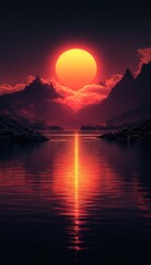 Fototapeta premium Fiery Sunset Over Mountain Lake