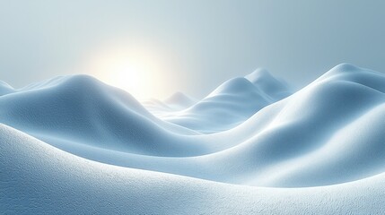 Obraz premium A minimalist snowy landscape with gentle rolling hills. The soft light creates a serene and peaceful atmosphere. Ideal for winter-themed backgrounds or presentations.
