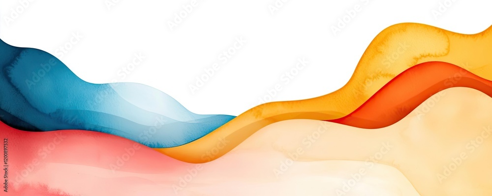 Poster Doodle watercolor idea. Vibrant and fluid abstract waves in soft colors create a serene backdrop for design projects.