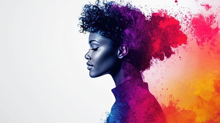 Fototapeta premium Doodle watercolor idea. A vibrant portrait showcasing beauty and creativity with colorful splashes.